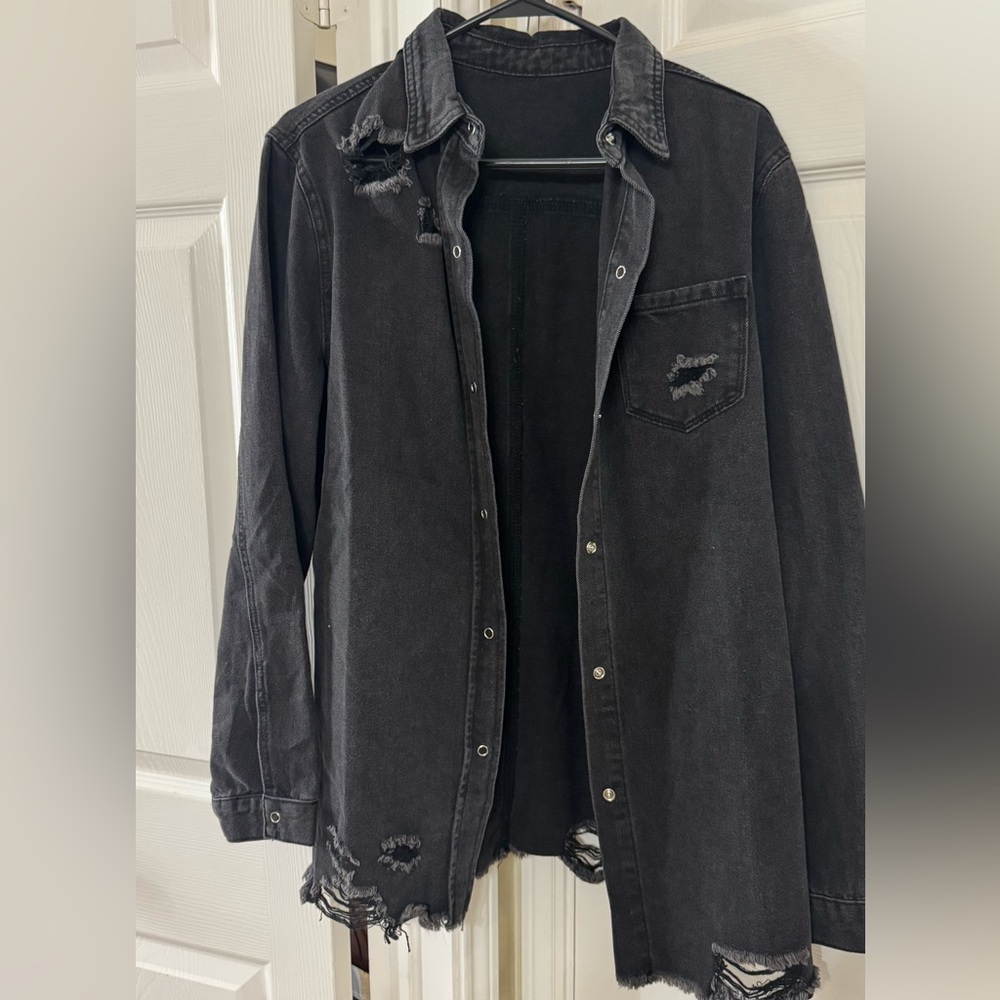 Distressed Black Denim Jacket